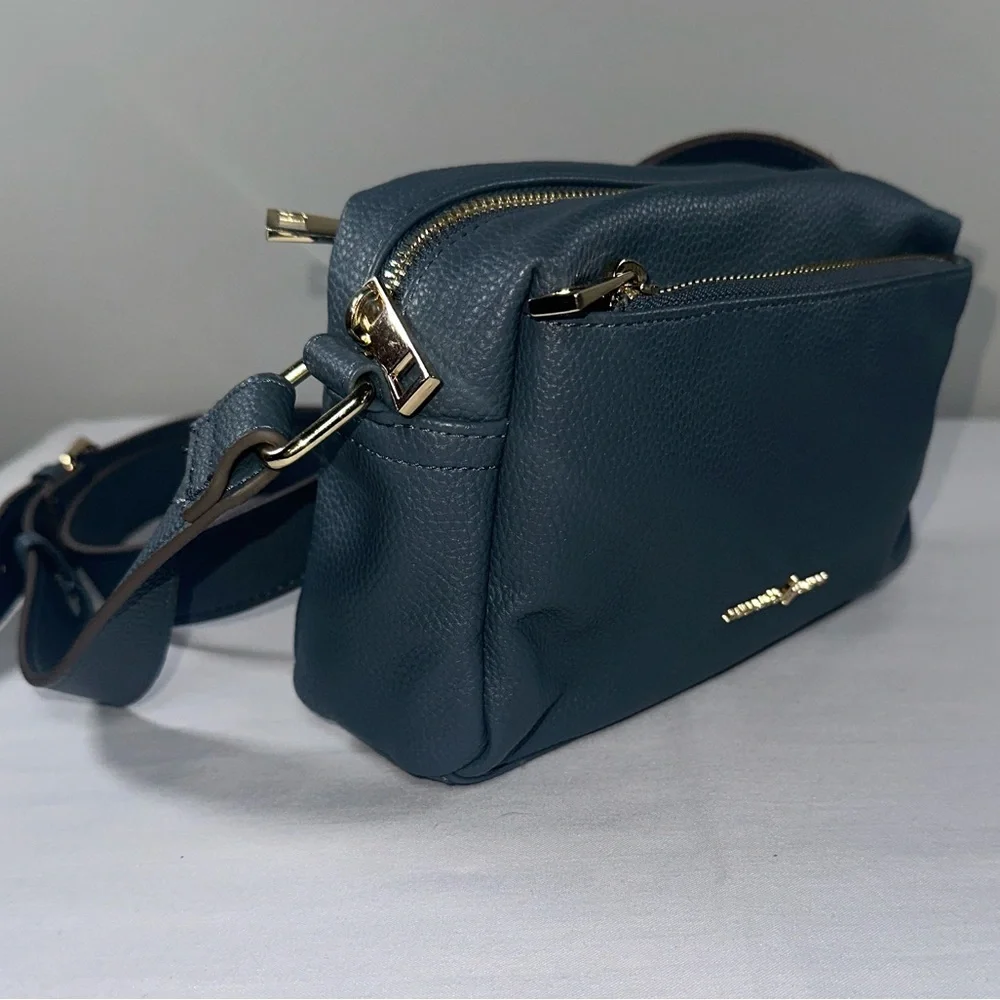 Nanette Lepore Riya Camera Bag Pebbled Vegan Leather Crossbody Deep Dusty Blue